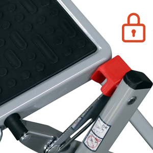 Detalle del sistema de seguridad antiapertura del taburete de acero